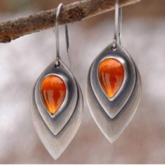 d'Vine Products Jewelry - Beautiful Synthetic Orange Carnelian & Silver Electro-Plated Dangle Earrings